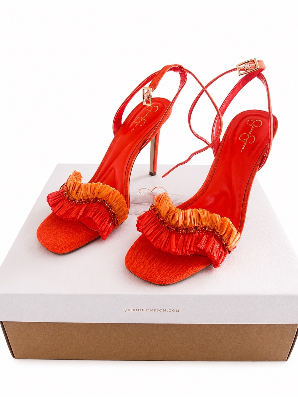 Jessica Simpson Red-Orange Ruffle Slingback Heels